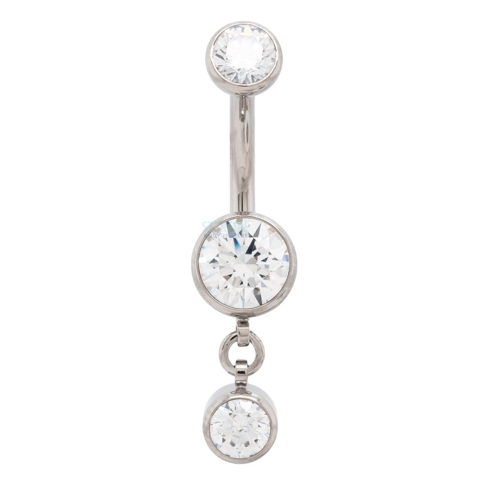 Bezel-Set Faceted Gem Navel Curve with Dangle #1