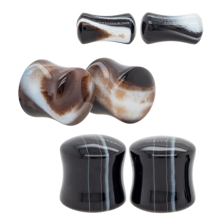 Stone Plugs - Black Tibetan Agate