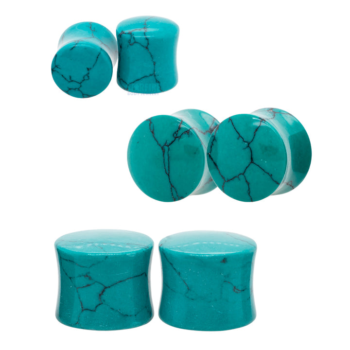 Stone Plugs - Dark Green Spiderweb Turquoise