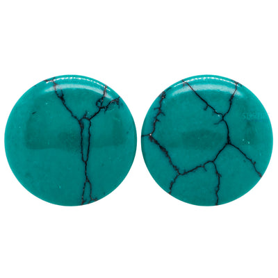 Stone Plugs - Dark Green Spiderweb Turquoise