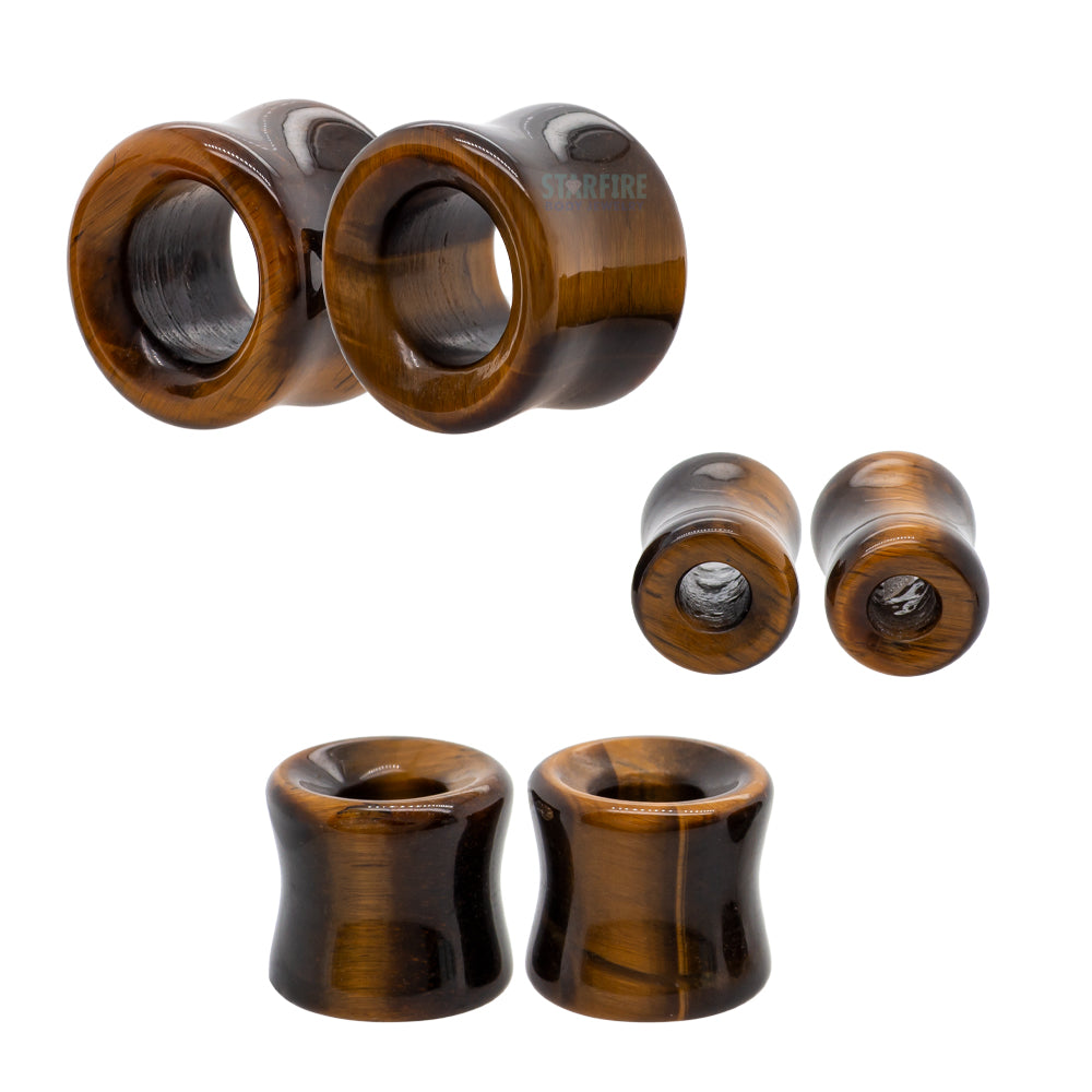Stone Double Flare Eyelets - Yellow Tiger Eye