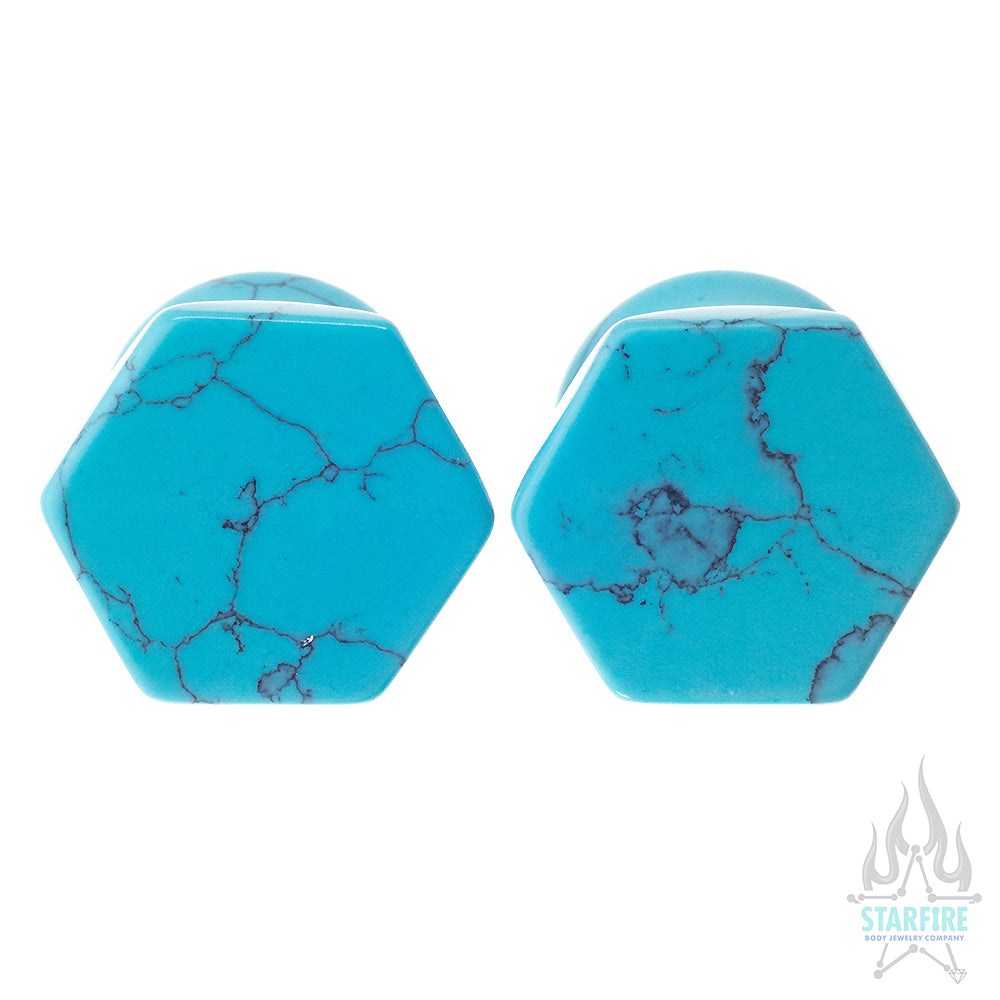 Hexagon Stone Plugs - Turquoise