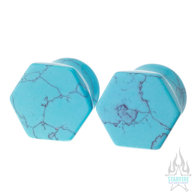 Hexagon Stone Plugs - Turquoise