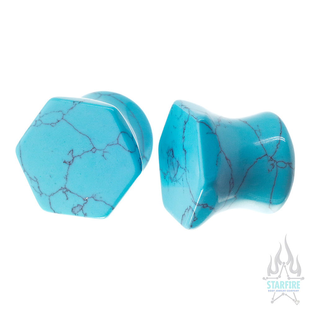 Hexagon Stone Plugs - Turquoise