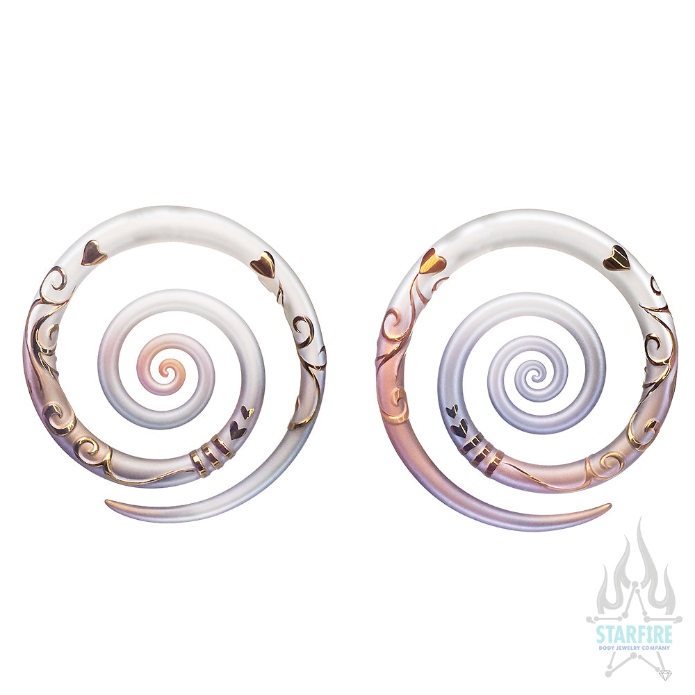 Heart Filigree Glass & Gold Spirals - ONE PAIR ONLY