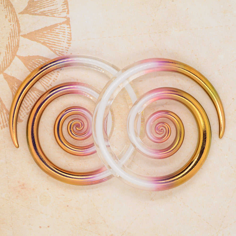 Glass Spirals - Gold Tipped Captured White