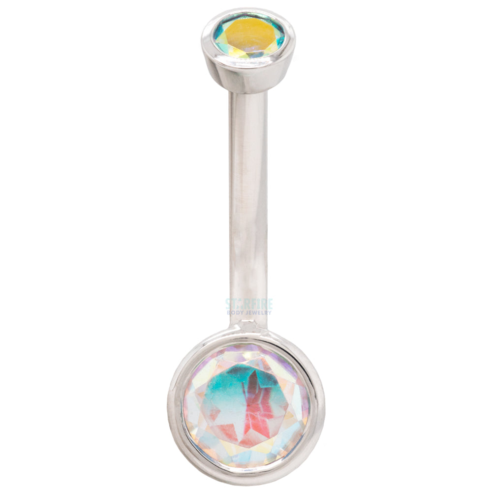 Bezel-Set Navel Curve in Gold & Platinum with Mercury Mist Topaz'