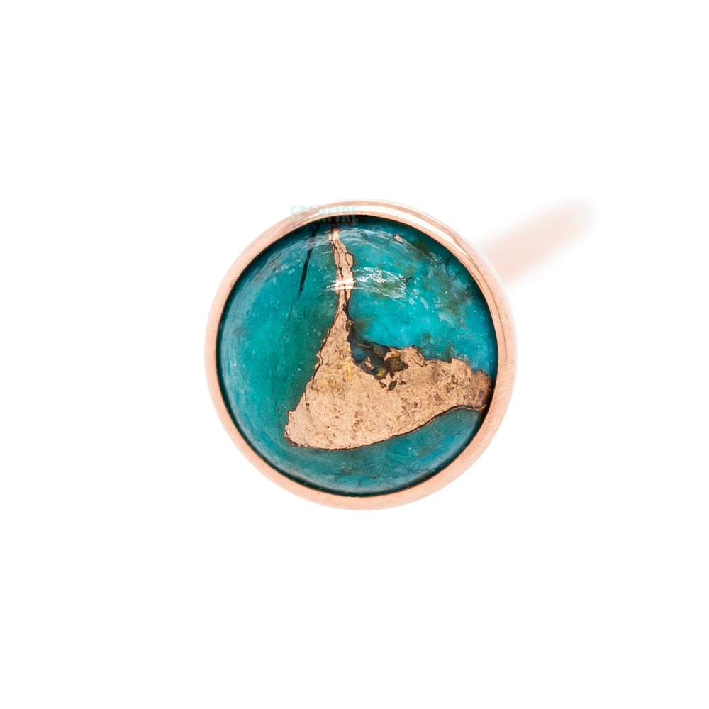 Copper Blue Turquoise in Cup Setting Nostril Screw in Gold