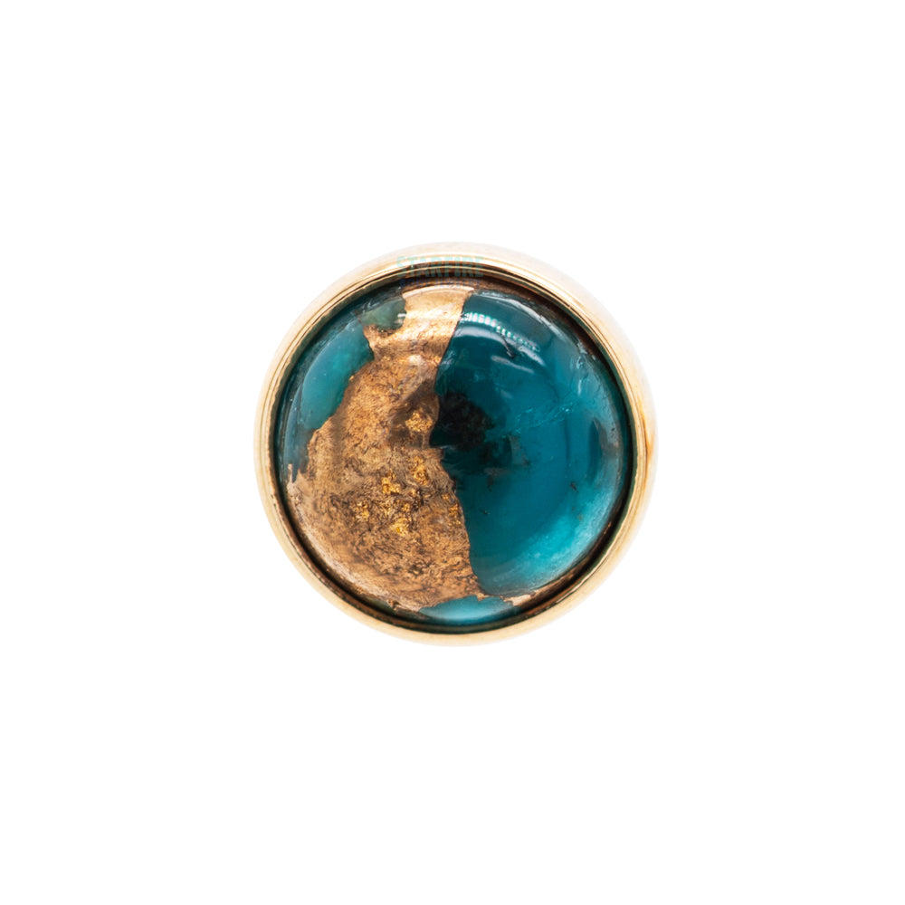Copper Blue Turquoise in Cup Setting Nostril Screw in Gold