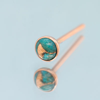 Copper Blue Turquoise in Cup Setting Nostril Screw in Gold
