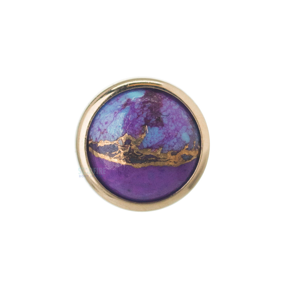 Copper Purple Turquoise in Cup Setting Nostril Screw in Gold