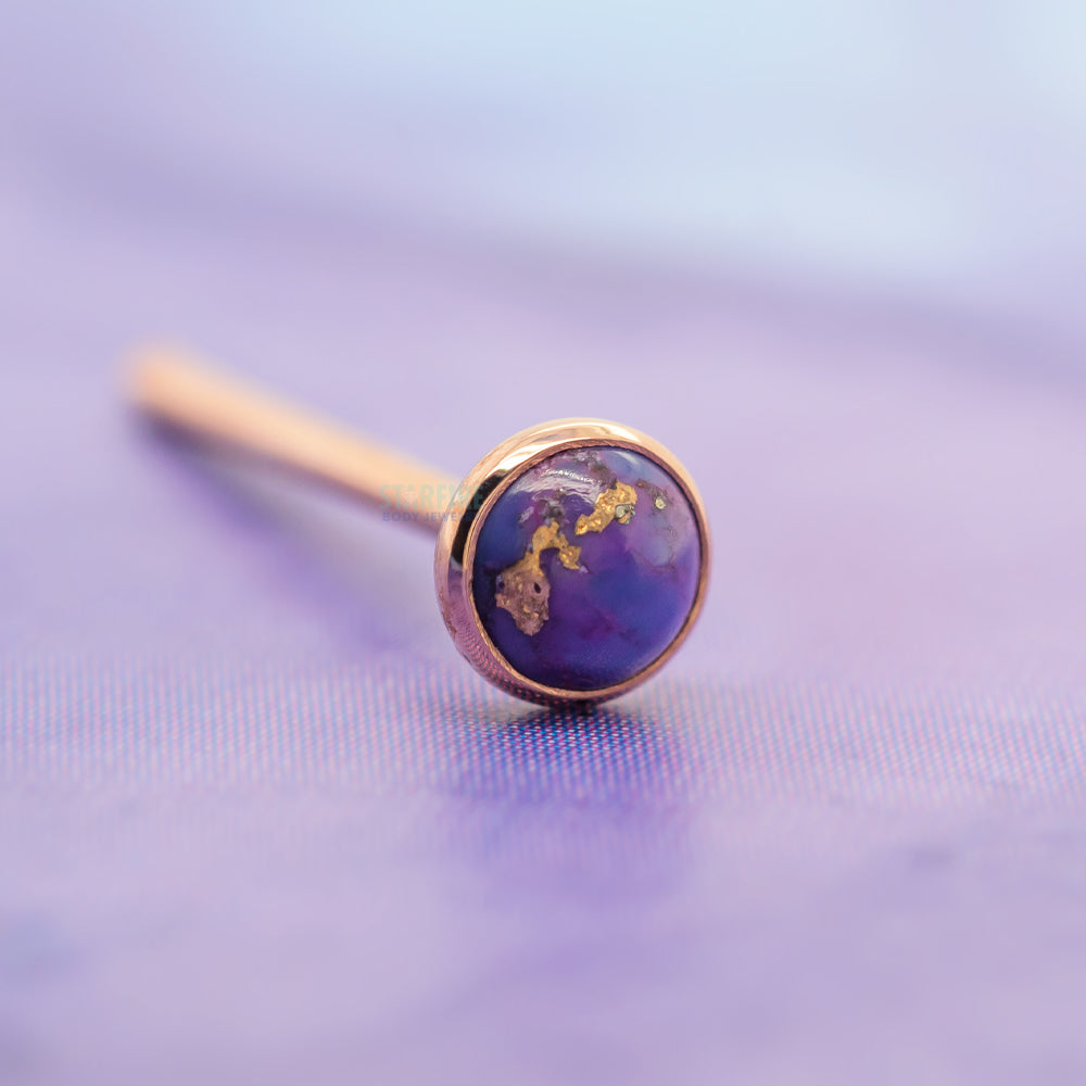 Copper Purple Turquoise in Cup Setting Nostril Screw in Gold