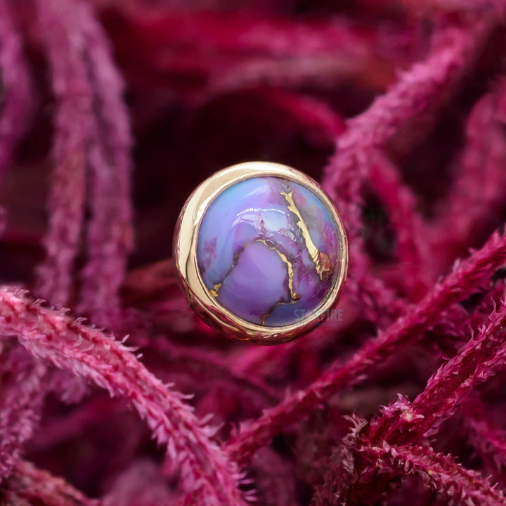 Copper Purple Turquoise in Cup Setting Threaded End in Gold & Platinum