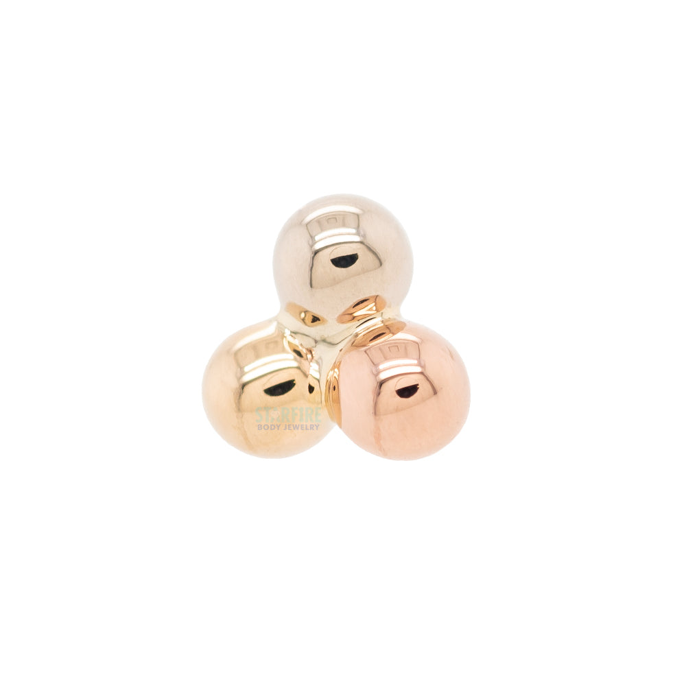 Tri Bead Cluster Threaded End in Tri Tone (Yellow, White & Rose) Gold