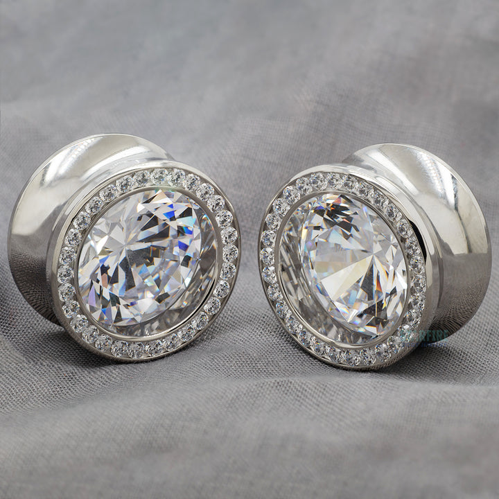 Super Gemmed BIG BLING Plugs ( Eyelets ) with Brilliant-Cut Gems - Cubic Zirconia
