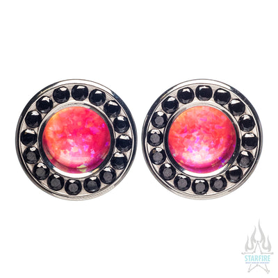 Super Gemmed BIG BLING Plugs ( Eyelets ) with Hot Pink Opal & Black Brilliant-Cut Gems - custom color combos