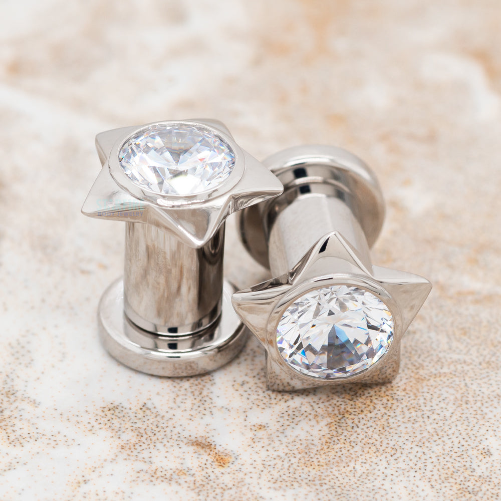 Gem Star Plugs with Brilliant-Cut Gem - Cubic Zirconia