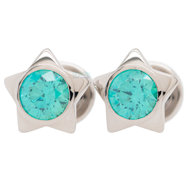 Gem Star Plugs with Brilliant-Cut Gem - Mint Green