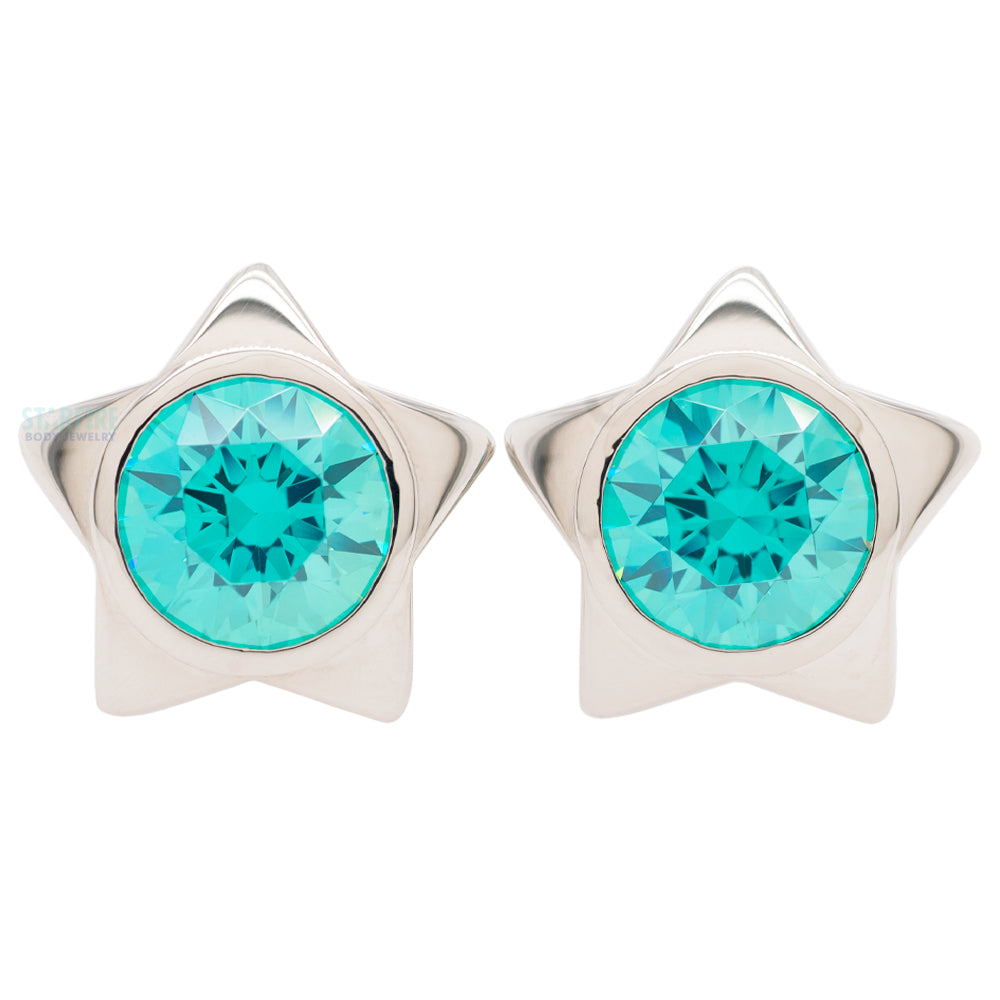 Gem Star Plugs with Brilliant-Cut Gem - Mint Green