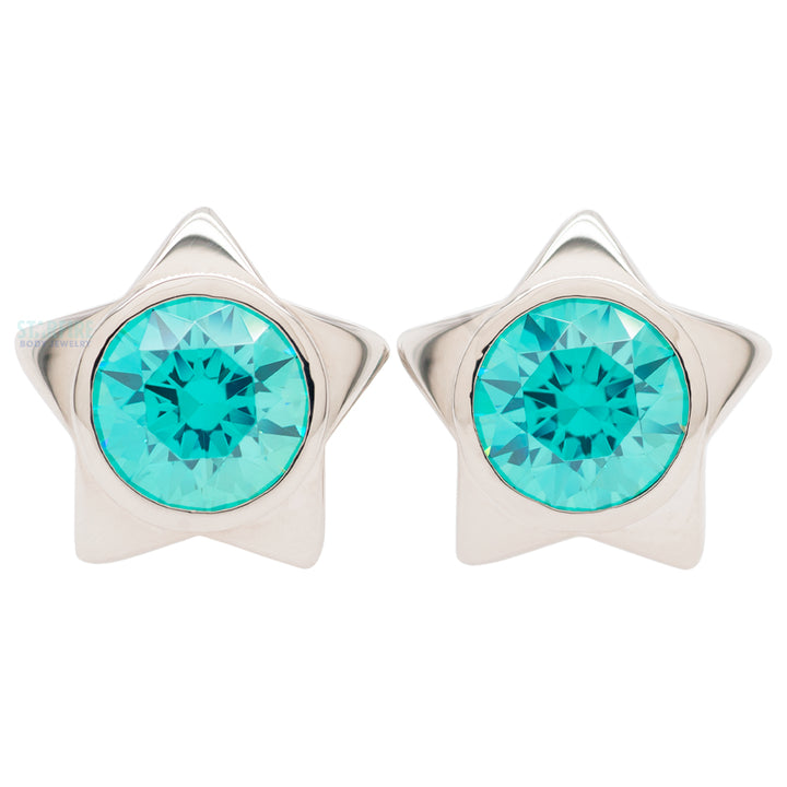 Gem Star Plugs with Brilliant-Cut Gem - Mint Green