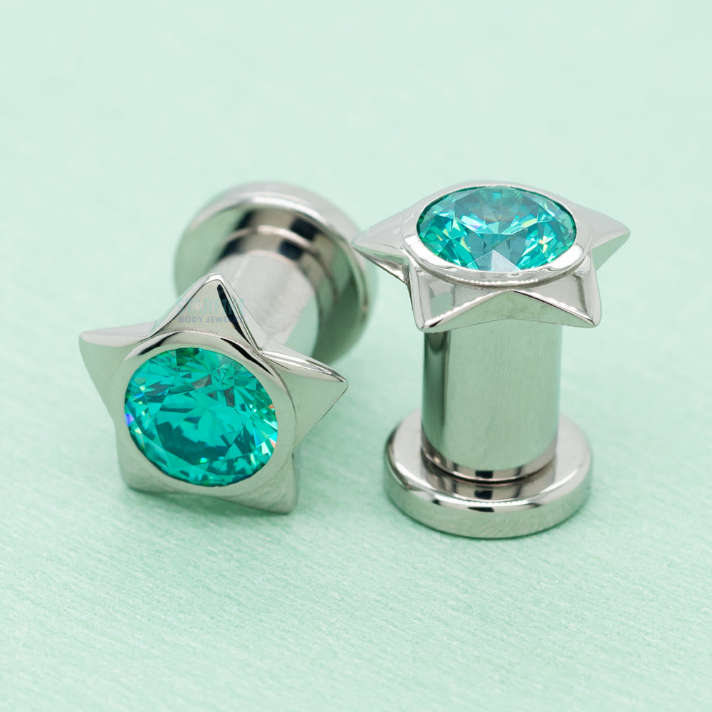 Gem Star Plugs with Brilliant-Cut Gem - Mint Green
