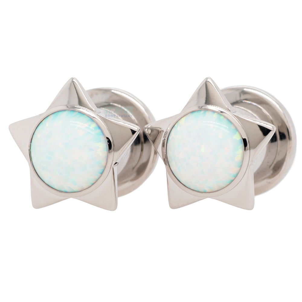 Gem Star Plugs with Opal Cabochon - White Opal