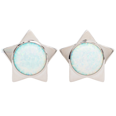 Gem Star Plugs with Opal Cabochon - White Opal