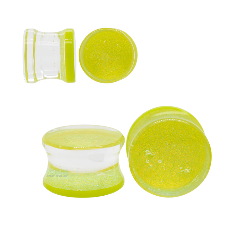 Fused Dichroic Glass Plugs - Green Gold