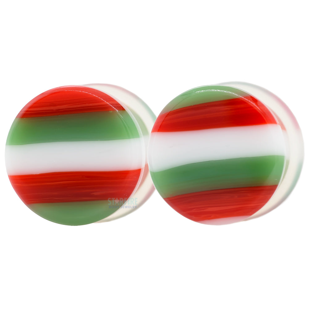 Glass Linear Plugs - CHRISTMAS: Green, Red & White
