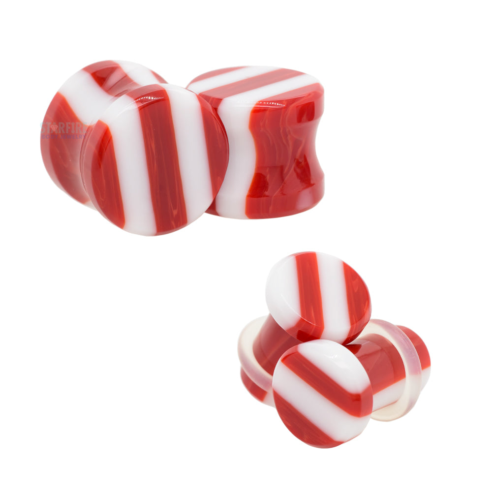 Glass Linear Plugs - CHRISTMAS: Red & White