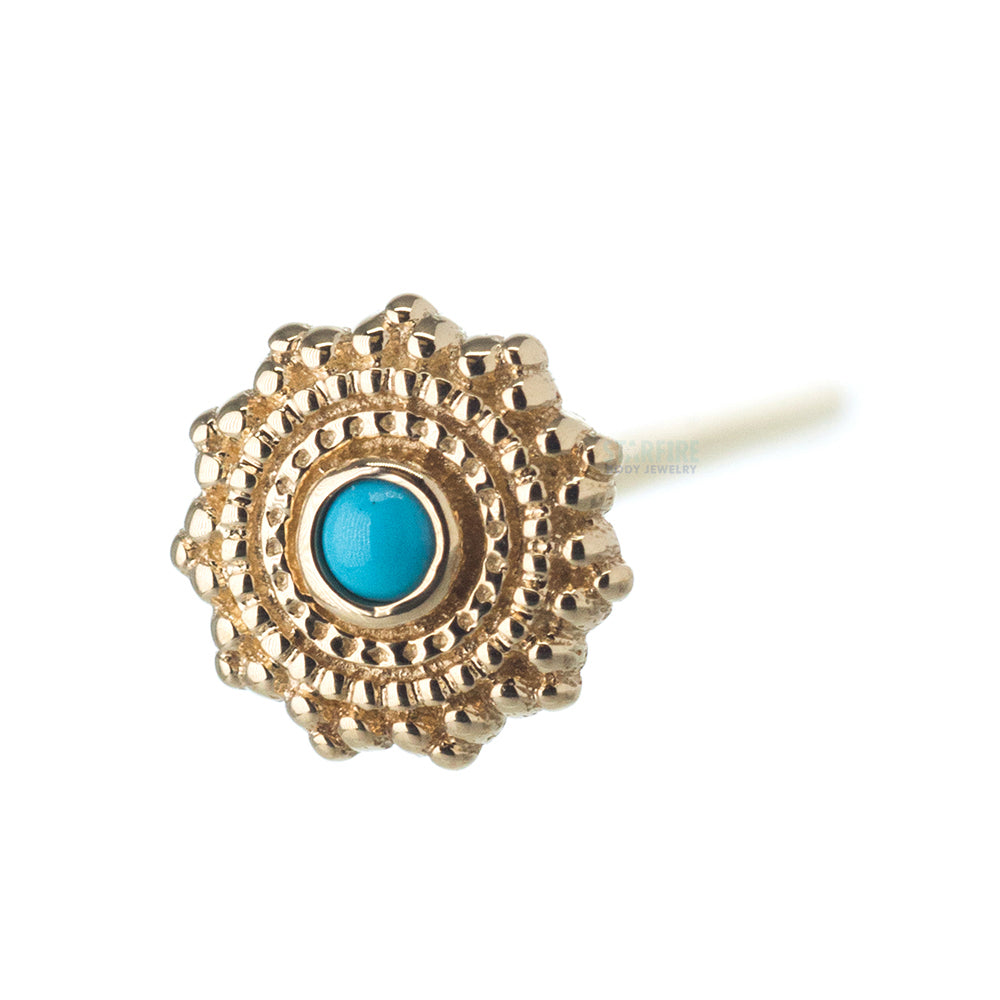 Round Afghan Nostril Screw in Gold with Turquoise