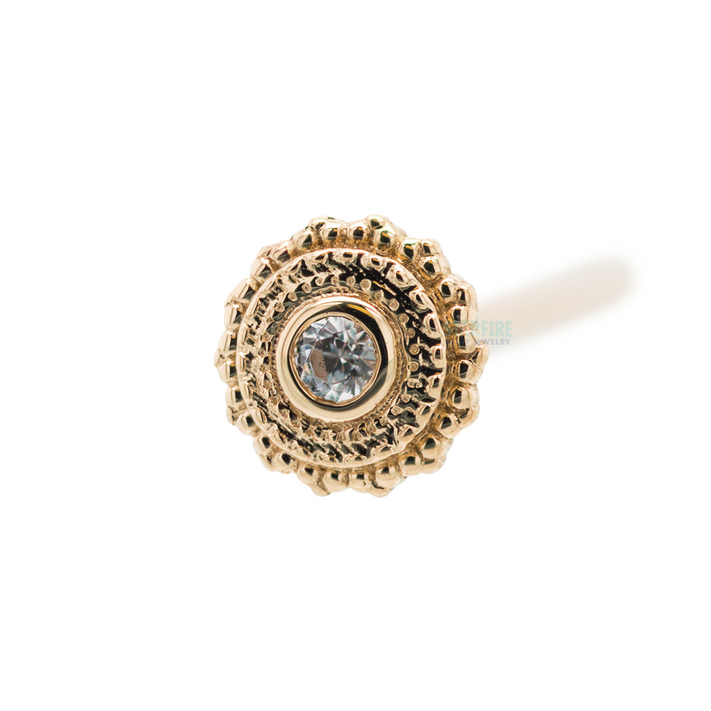Round Afghan Nostril Screw in Gold with White CZ