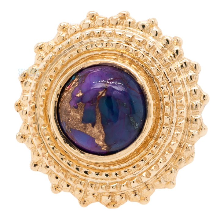 Round Afghan Threaded End in Gold with Copper Purple Turquoise