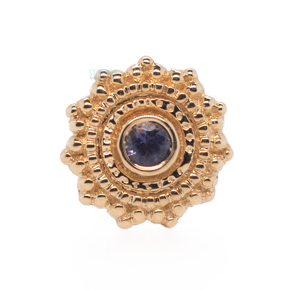Round Afghan Threaded End in Gold with Iolite