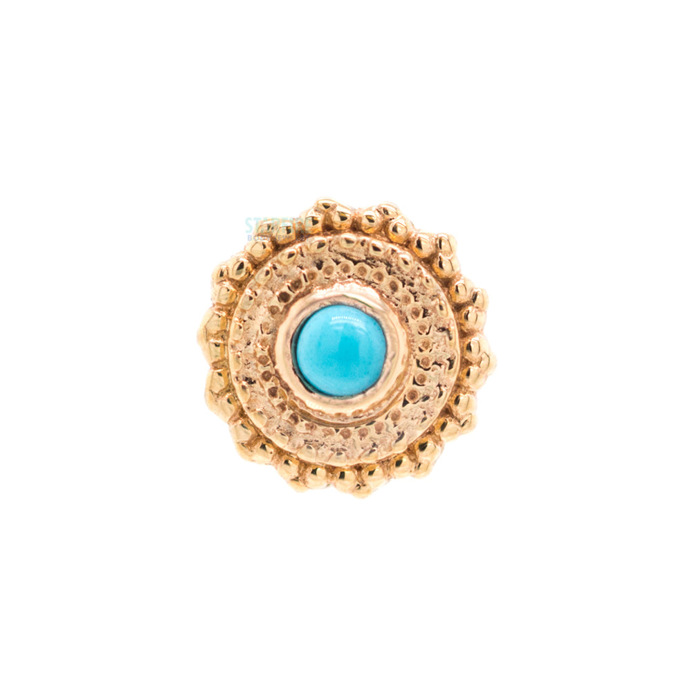 Round Afghan Threaded End in Gold with Turquoise