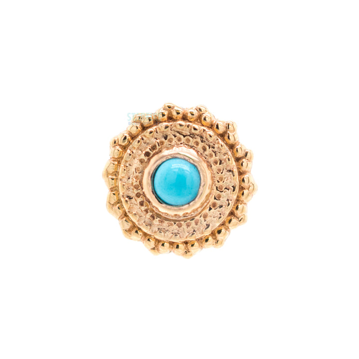 Round Afghan Threaded End in Gold with Turquoise