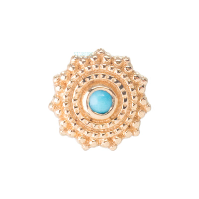 Round Afghan Threaded End in Gold with Turquoise