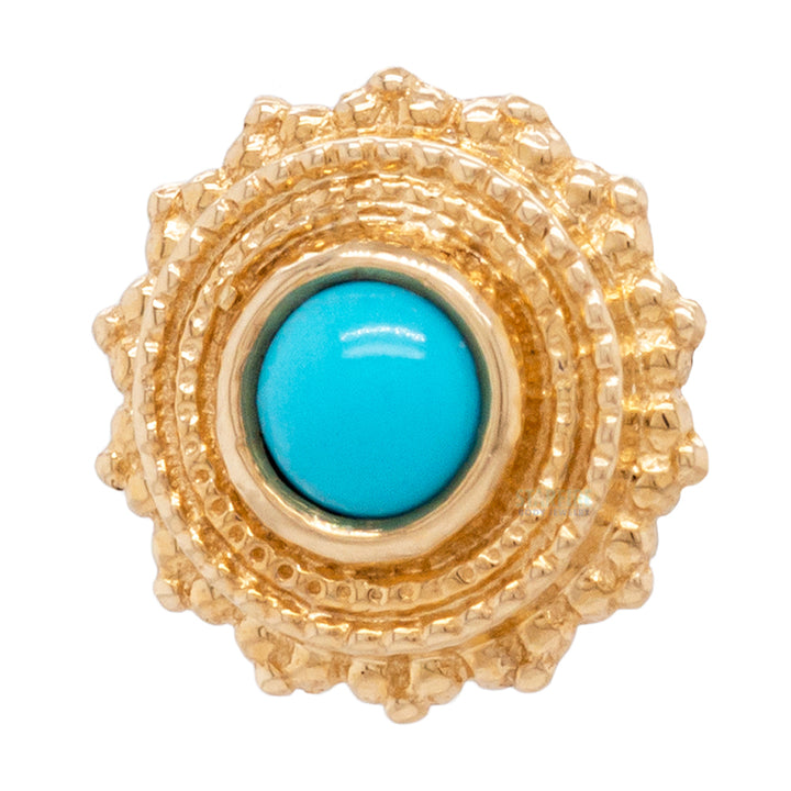Round Afghan Threaded End in Gold with Turquoise