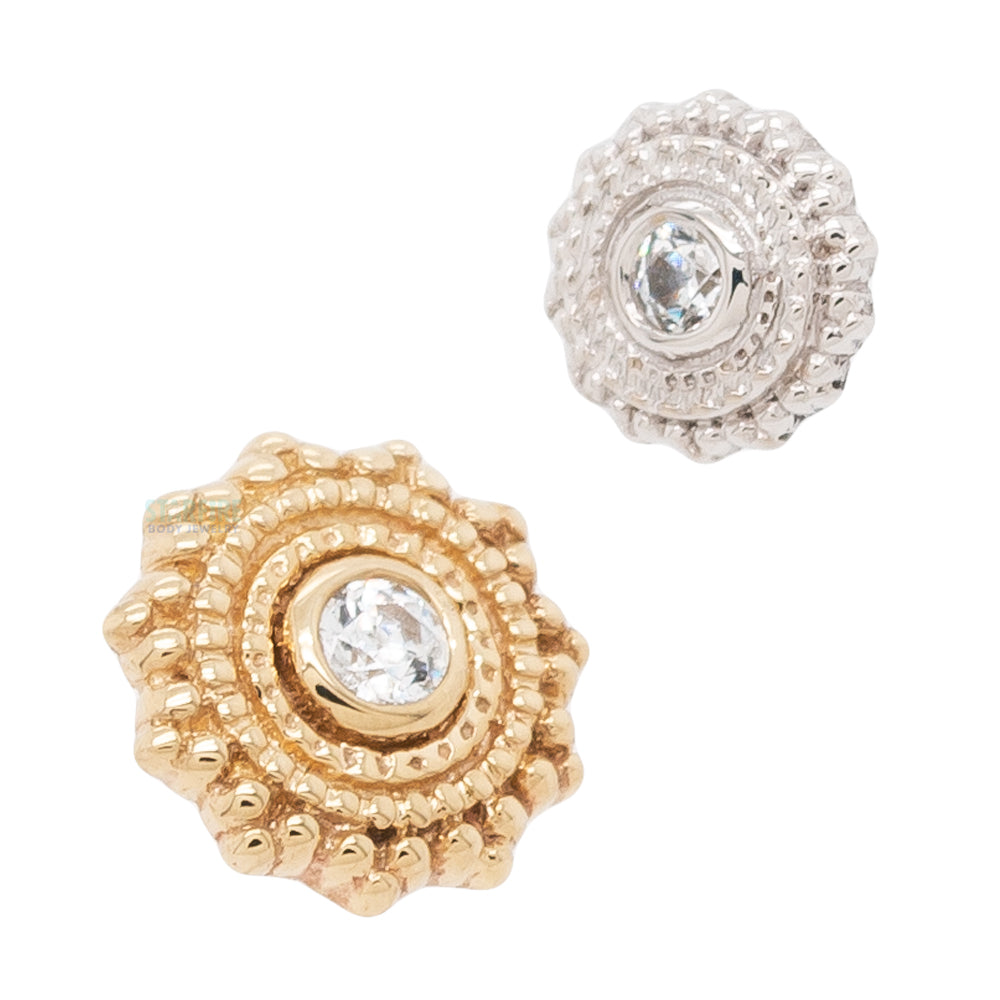 Round Afghan Threaded End in Gold & Platinum with White CZ