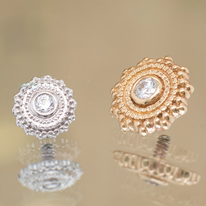 Round Afghan Threaded End in Gold & Platinum with White CZ