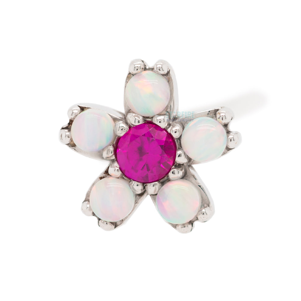 Cherry Blossom Nostril Screw in Gold & Platinum with White Opal & Ruby