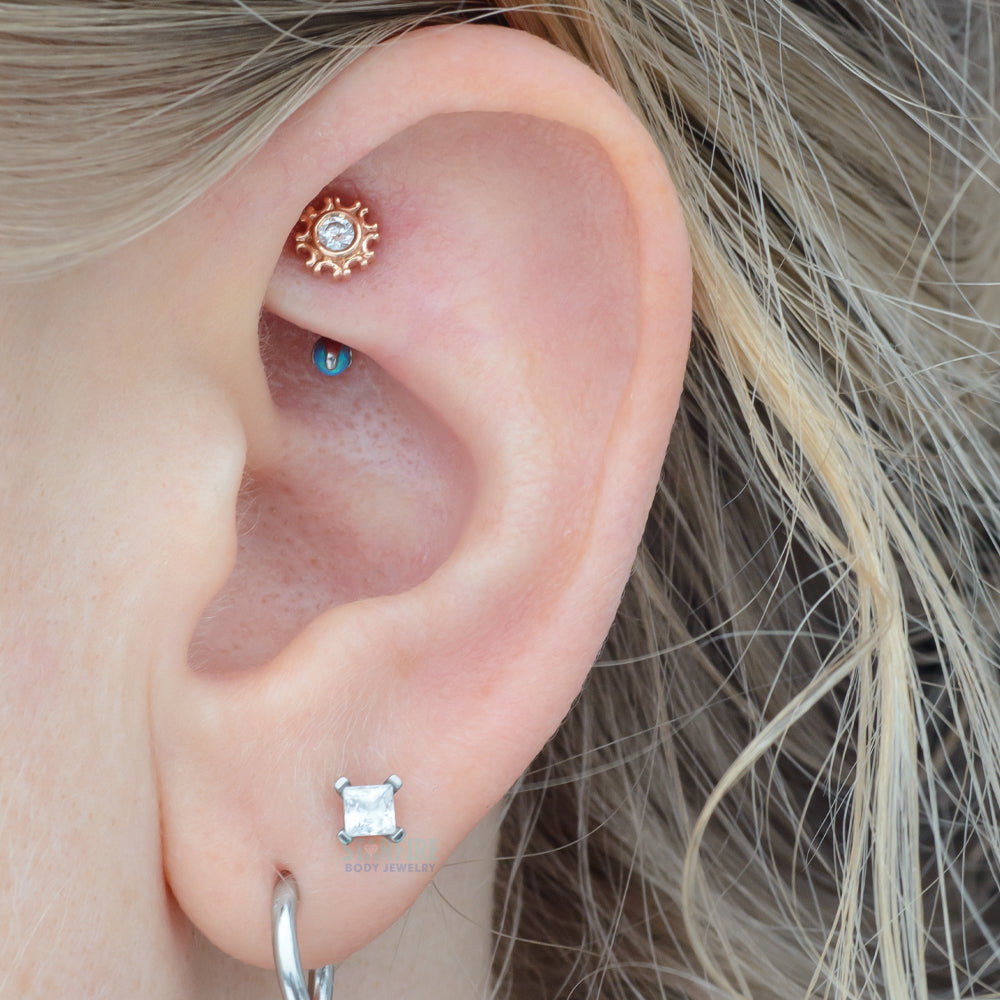 "Firenze" Threaded End in Gold & Platinum with White CZ