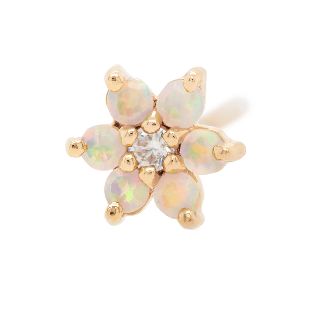 Flower #2 Nostril Screw in Gold with Faceted White Opals & White CZ
