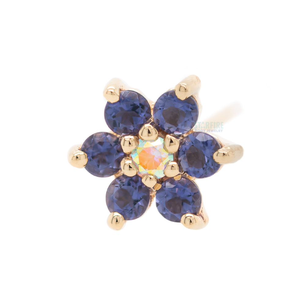 Flower #2 Nostril Screw in Gold with Iolite & Mercury Mist Topaz