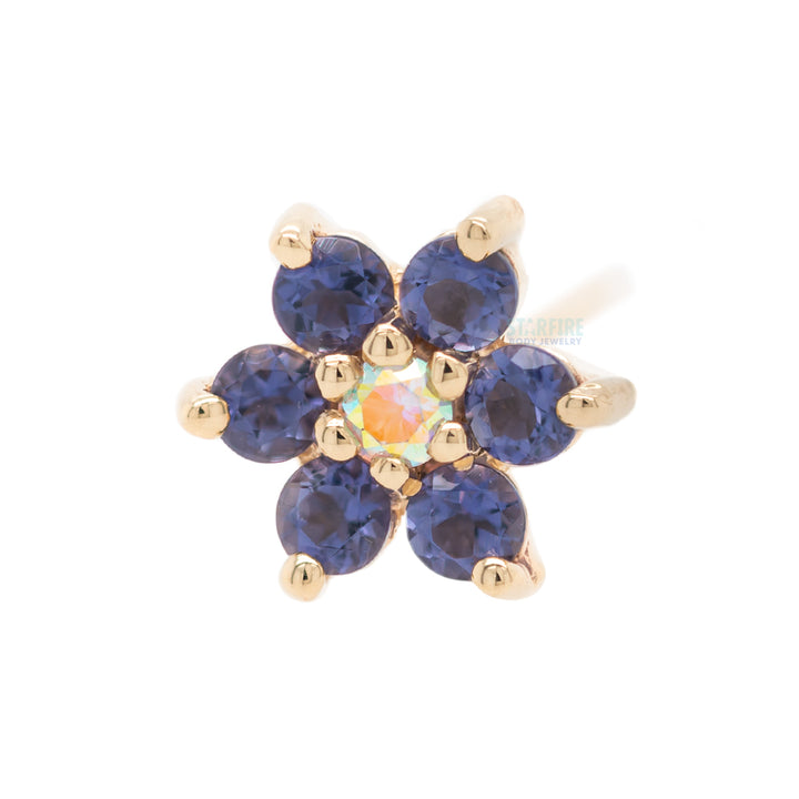 Flower #2 Nostril Screw in Gold with Iolite & Mercury Mist Topaz