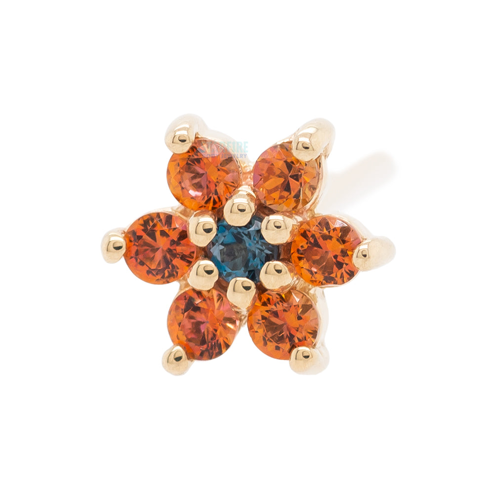 Flower #2 Nostril Screw in Gold with Anastasia Topaz' & London Blue Topaz