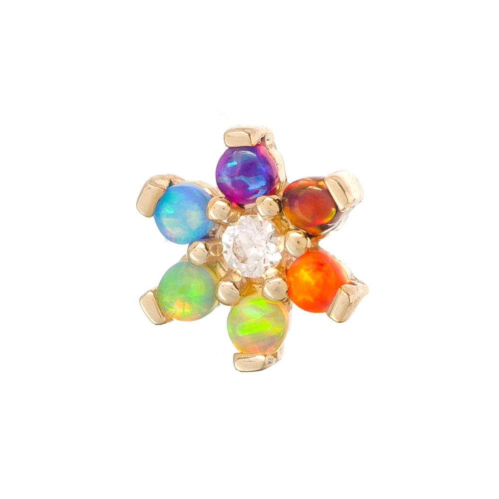 Flower #2 Threaded End in Gold with Rainbow Opals & White CZ