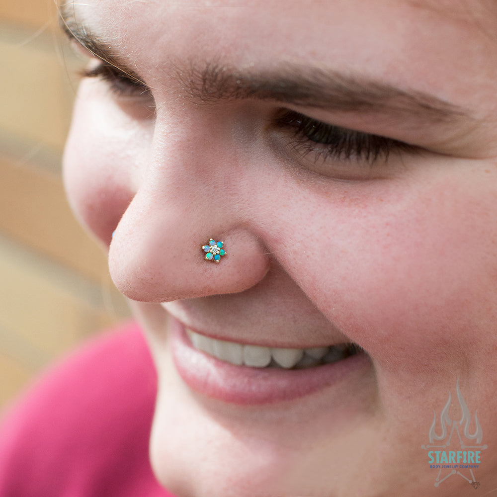 BVLA Body Vision Flower #2 Nostril Screw in Gold with Blue Opals