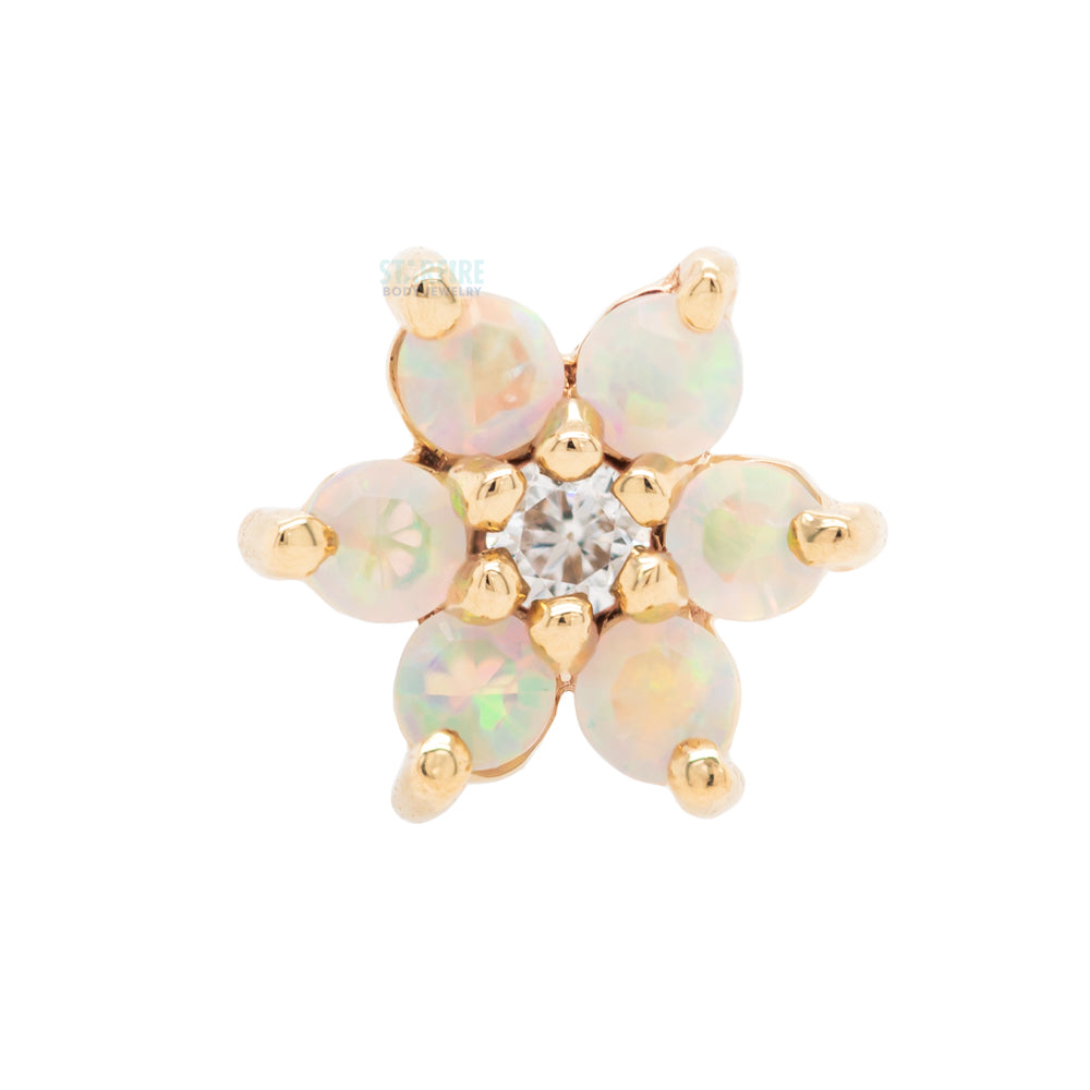 Flower #2 Nostril Screw in Gold with Faceted White Opals & White CZ