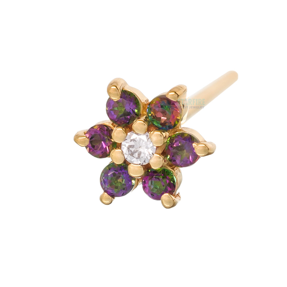 Flower #2 Nostril Screw in Gold with Mystic Topaz & Lavender CZ